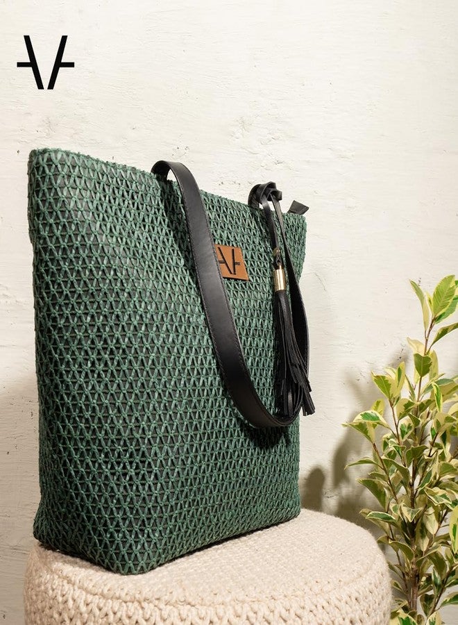 Avake Azure Cross Tote Bag with Raffia and Vegan Leather Accents | Fits 14-Inch Laptop | Stylish & Durable | Lightweight Shoulder Bag for Work, Travel & Daily Use | Made in India - Image 2